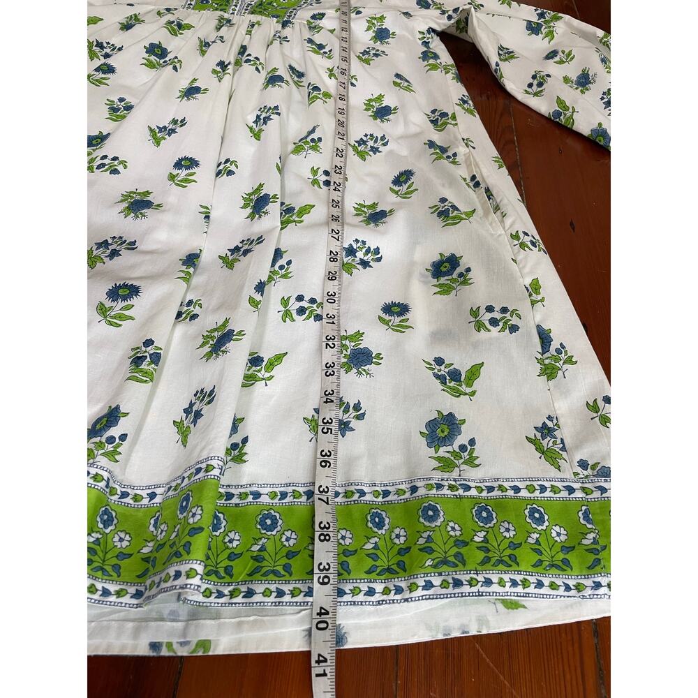 Victoria Dunn Blue Green Floral Kaftan Tunic Dress Medium Cotton - Picture 11 of 11